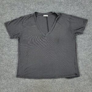 Zara Shirt Women's Small Gray V-Neck Short Sleeve Top Stretch Pullover Adult S